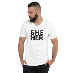 Grunge She/Her Pronouns Short Sleeve V-Neck T-Shirt by Havoq