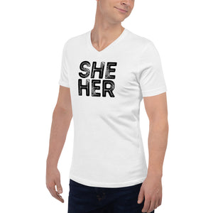 Grunge She/Her Pronouns Short Sleeve V-Neck T-Shirt by Havoq