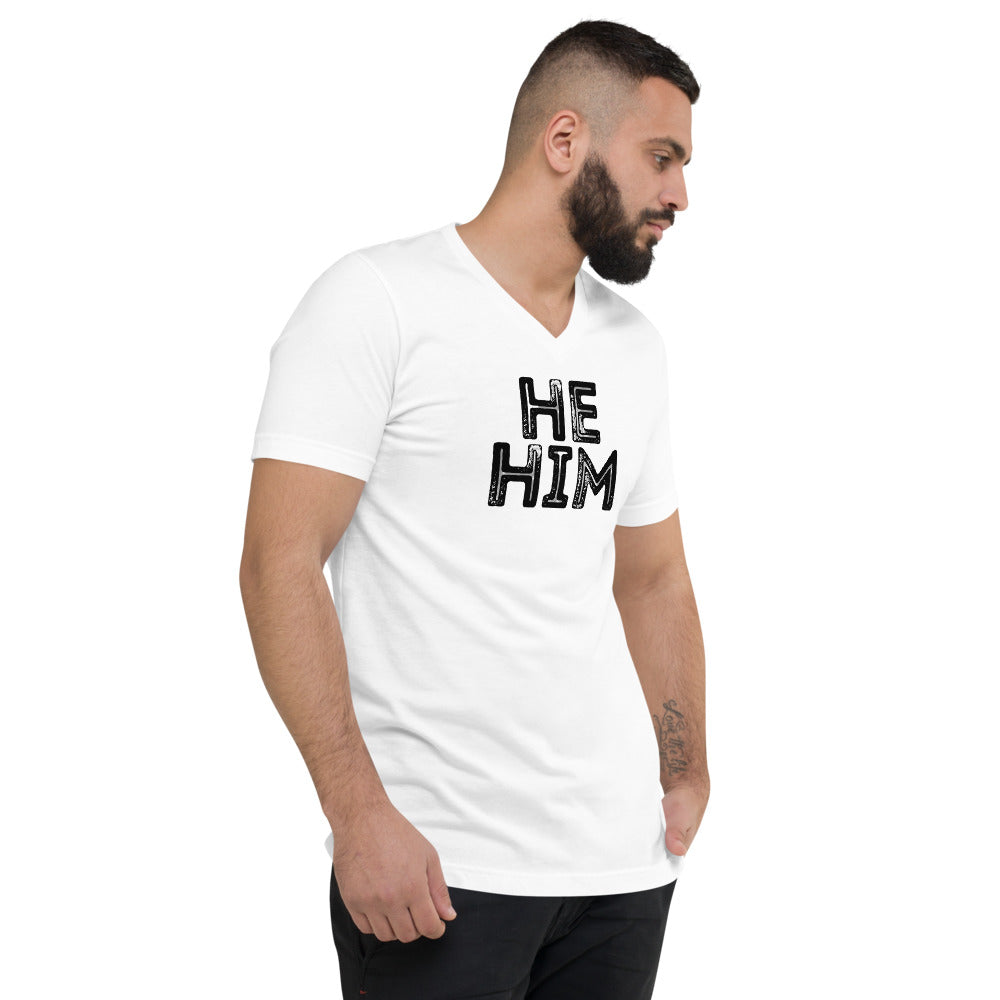 Grunge He/Him Pronouns Short Sleeve V-Neck T-Shirt by Havoq