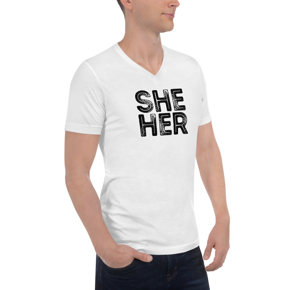 Grunge She/Her Pronouns Short Sleeve V-Neck T-Shirt by Havoq