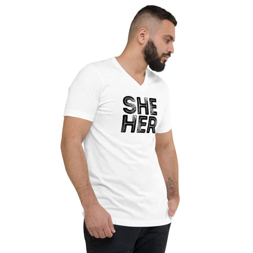 Grunge She/Her Pronouns Short Sleeve V-Neck T-Shirt by Havoq