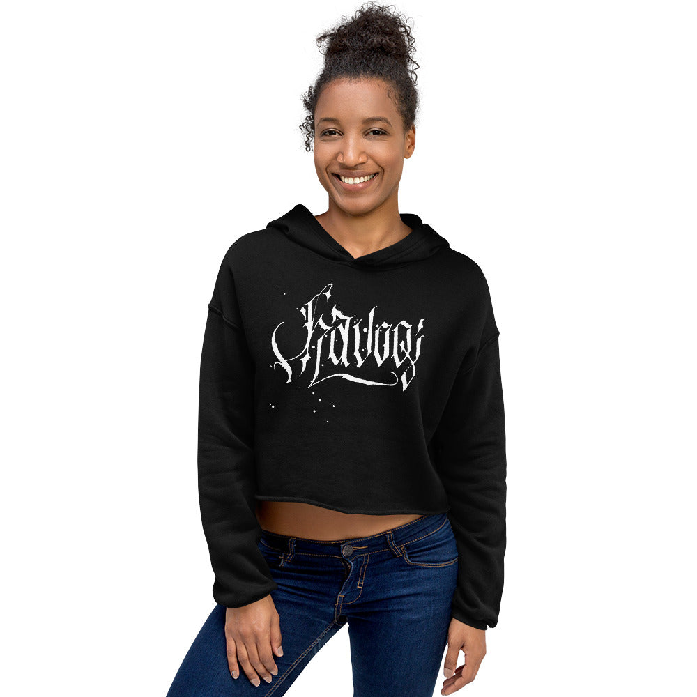 Havoq Calligraphy Crop Hoodie in Black with White Ink