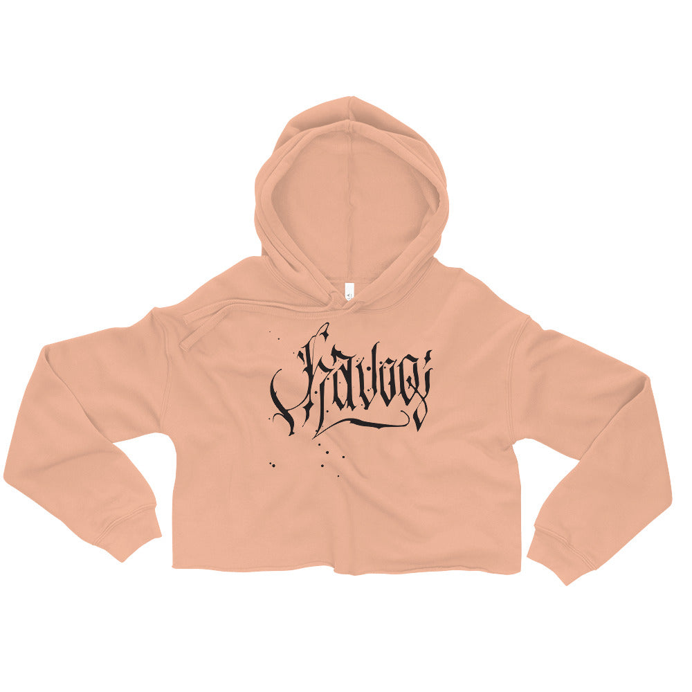 Havoq Calligraphy Crop Hoodie in Grey or Peach with Black Ink