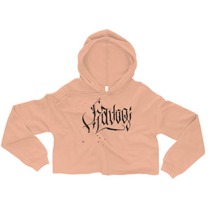 Havoq Calligraphy Crop Hoodie in Grey or Peach with Black Ink