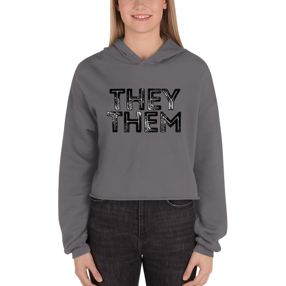 Grunge They/Them Pronouns Crop Hoodie