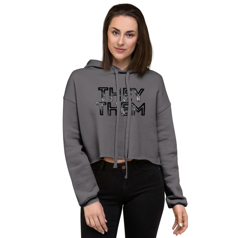 Grunge They/Them Pronouns Crop Hoodie