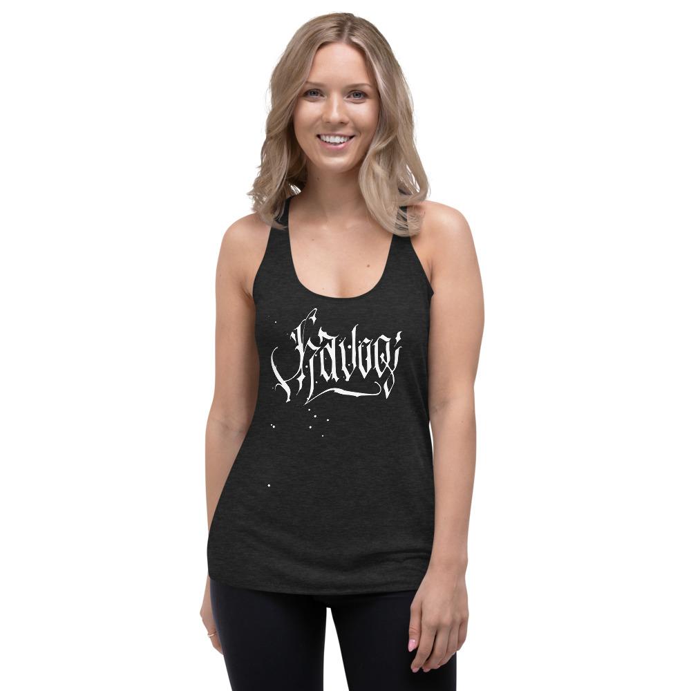 Havoq Calligraphy Comfy Racerback Tank in Dark Grey with White Ink (Bella + Canvas)