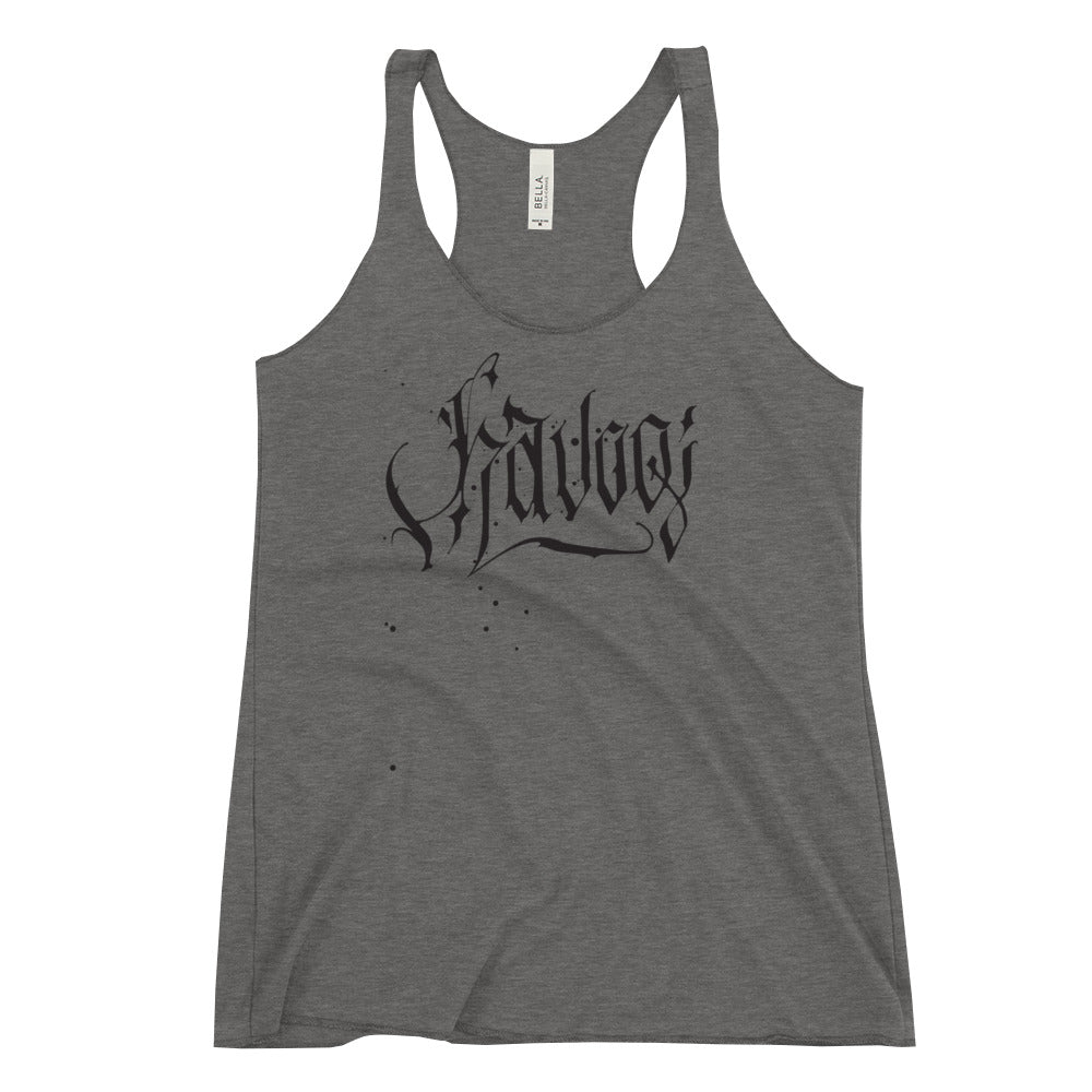 Havoq Calligraphy Comfy Racerback Tank in Heather Grey with Black Ink (Bella + Canvas)